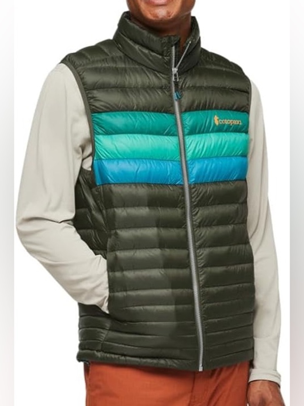 Cotopaxi Men’s Fuego Goose Down Puffer Vest Woods Stripes Medium